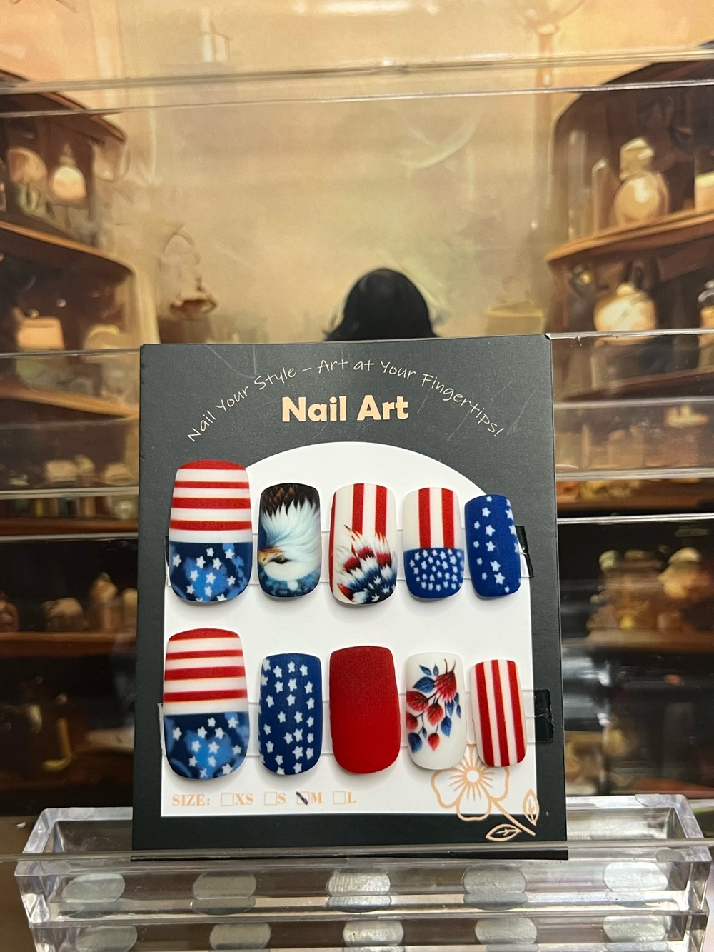 Patriotic Press-On Nail Set with Stars & Stripes matte finish